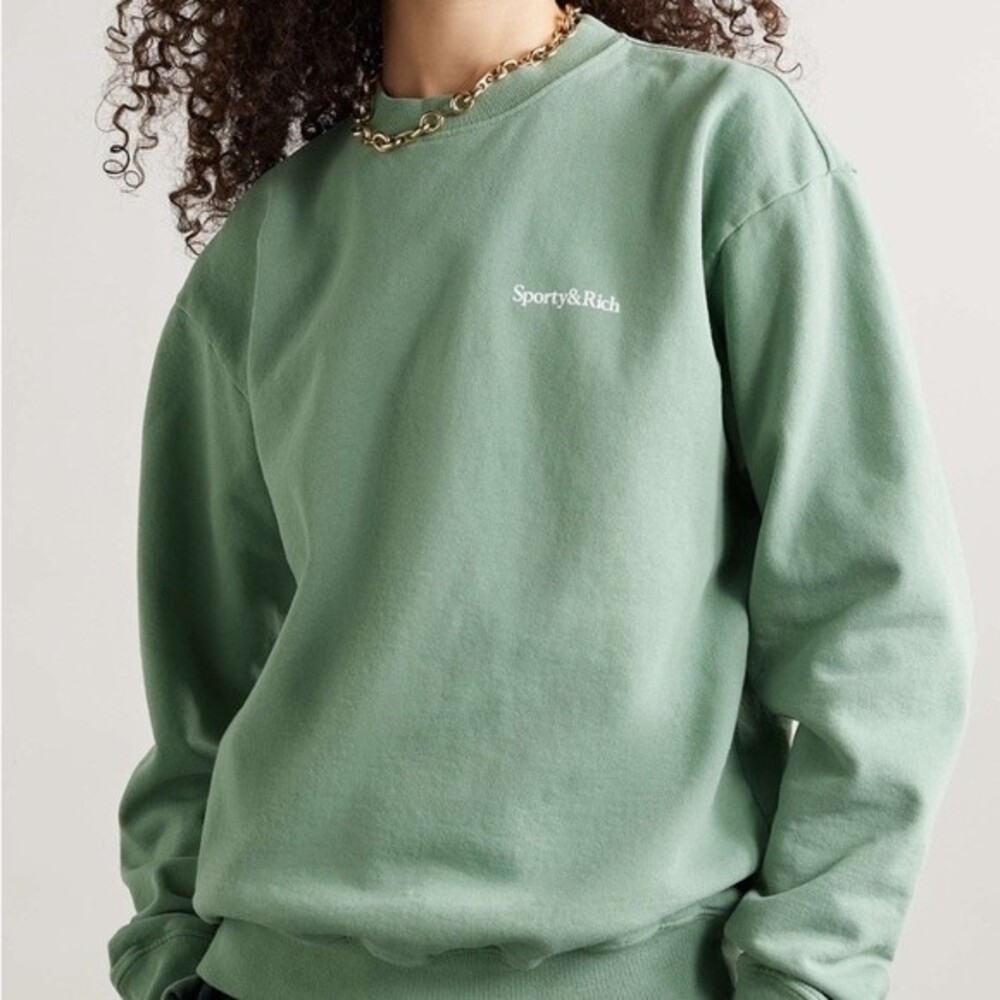 Sporty & Rich New! Classic Embroidered Logo Crewneck Sweatshirt in Pistachio